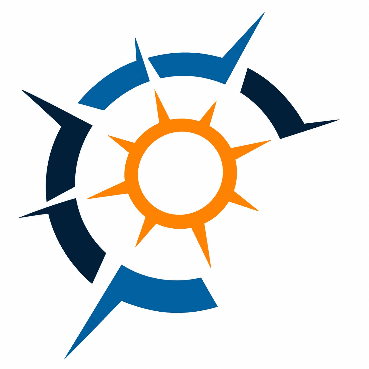 Emblema Solar de Bússola Azul e Laranja